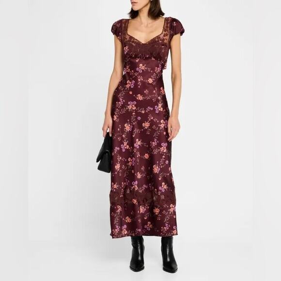 Free People Butterfly Babe Maxi Dress in Burgundy and Pink